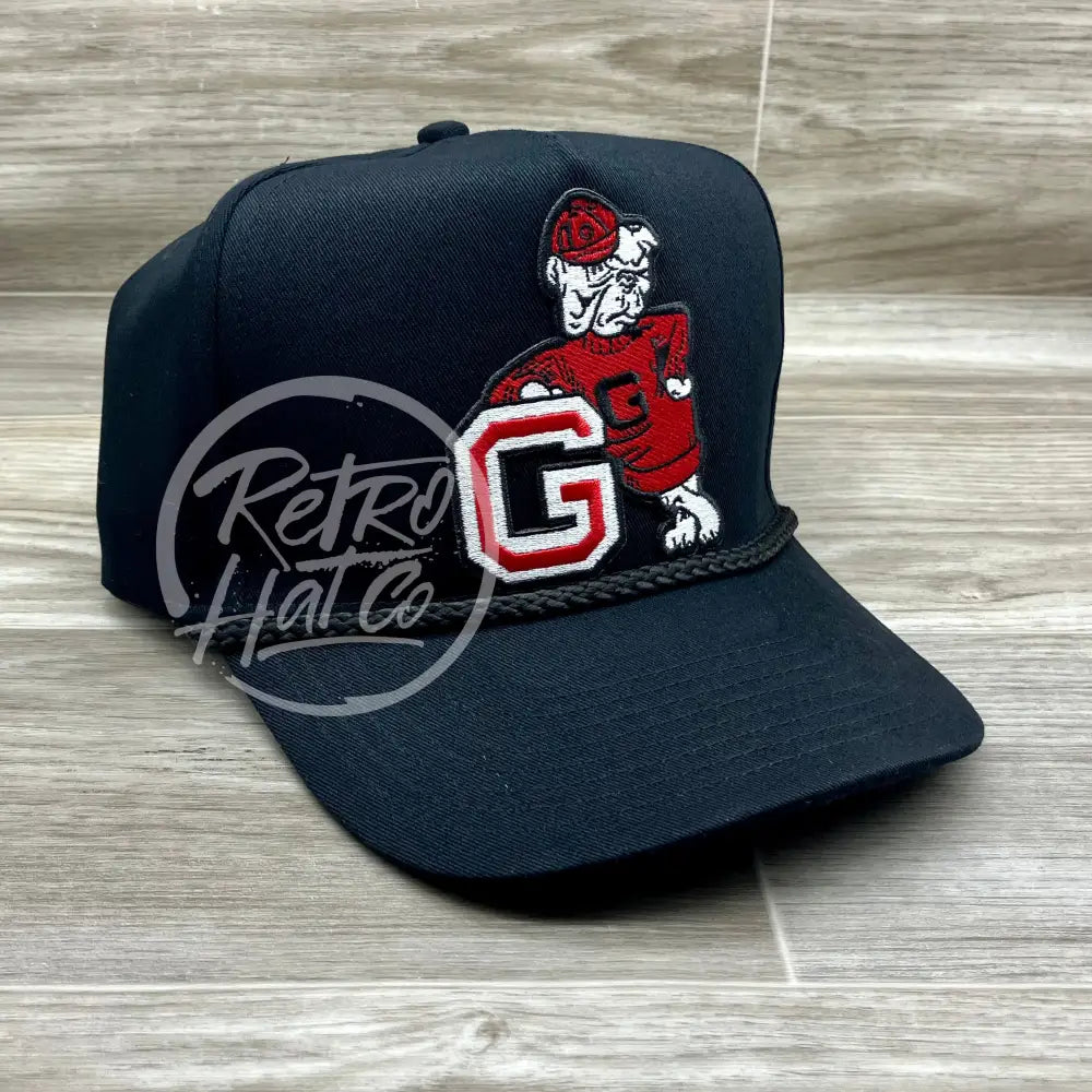 Retro Georgia Bulldogs Patch on Tall Black Retro Rope Hat