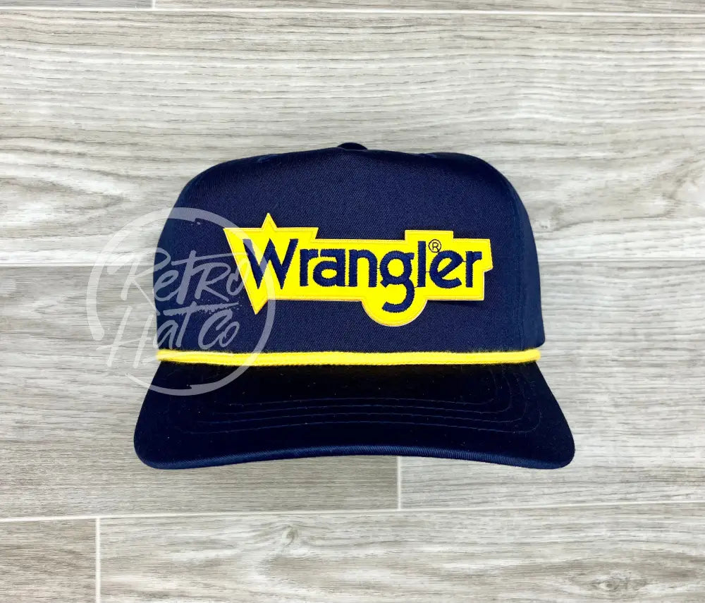 Wrangler on Navy Retro Rope Hat w/Yellow Rope Wrangler on Navy Retro Rope Hat w/Yellow Rope