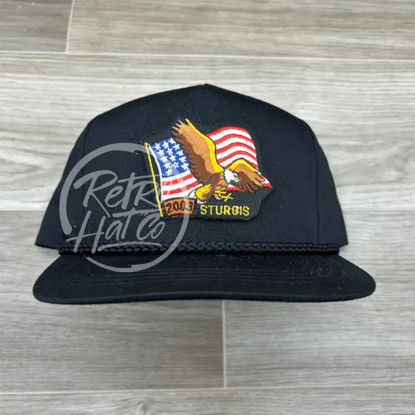 2003 Eagle/Flag Patch On Black Classic Rope Hat Ready To Go
