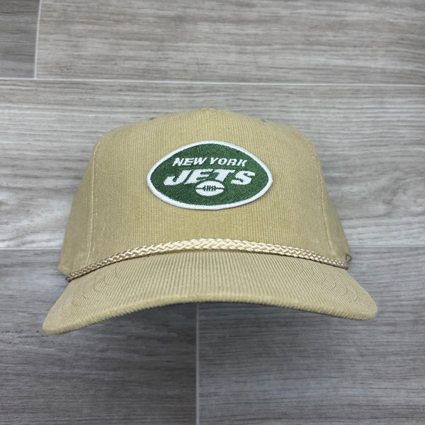 Vintage New York Jets Oval Patch on Tan Corduroy Rope Hat
