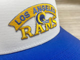 Vintage 90s Los Angeles Rams Patch on White/Blue Retro Hat