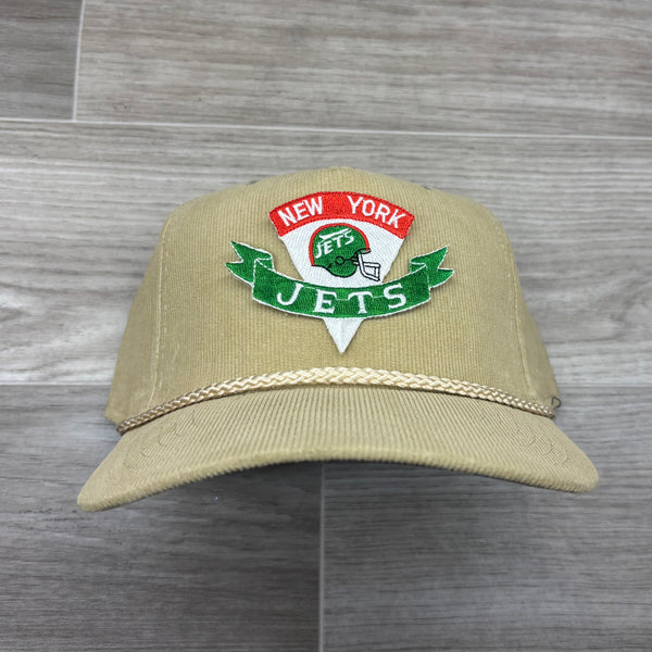 Vintage New York Jets Pennant Patch on Tan Corduroy Rope Hat