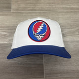 Grateful Dead Lightning Skull (Steal Your Face) on Blue/White Retro Rope Hat