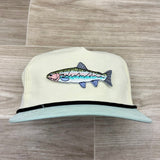 Trout Patch on 2-Tone Cream/Seafoam Green Retro Snapback Hat w/ Black Rope