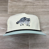 Raccoon / Trash Panda Patch on 2-Tone Cream/Seafoam Green Retro Snapback Hat w/ Black Rope