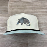Armadillo Patch on 2-Tone Cream/Seafoam Green Retro Snapback Hat w/ Black Rope