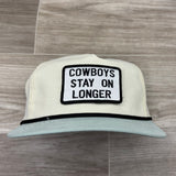 Cowboys Stay On Longer Patch on 2-Tone Cream/Seafoam Green Retro Snapback Hat w/ Black Rope