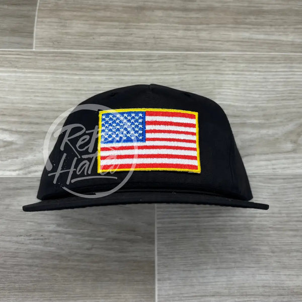 Flag Rope Hat American Flag Patch on Black Retro Rope Hat