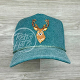 Big Buck / Deer On Stonewashed Retro Rope Hat Teal Ready To Go