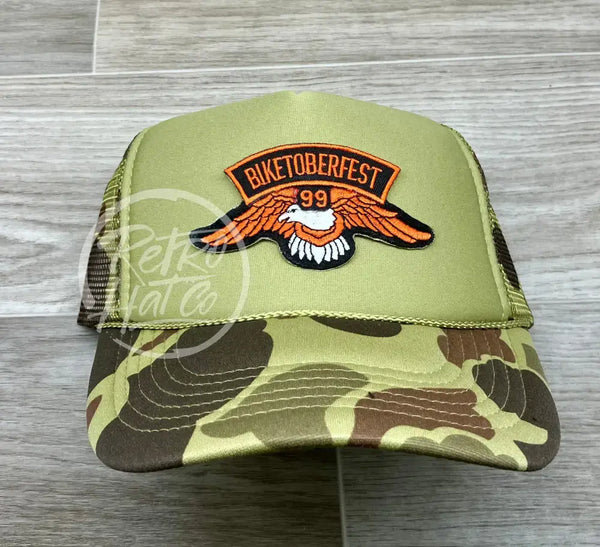 Biketoberfest 99 Patch On Solid Front Camo Meshback Trucker Hat Ready To Go