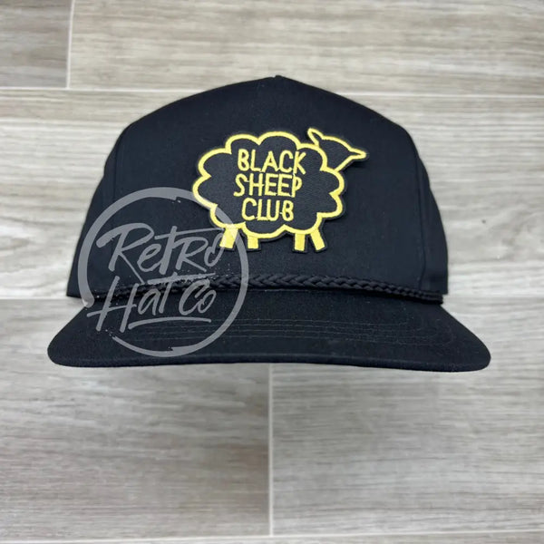 Black Sheep Patch on Black Classic Retro Rope Hat Ready to Go