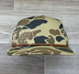 Blank Old School / Duck Camouflage Rope Hat Green Camo w/Brown Rope Hats