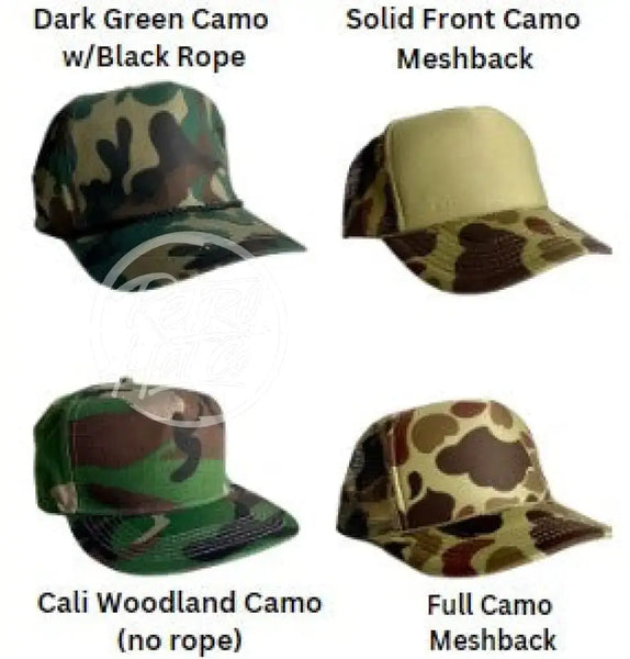 Blank Retro Camouflage Rope Hat - Snapback With Braid Dark Green Camo W/Black Hats