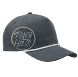 Blank Solid Stonewashed Canvas Hat W/Colored Rope Charcoal/ White Hats