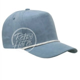 Blank Solid Stonewashed Canvas Hat W/Colored Rope Sky / White Hats