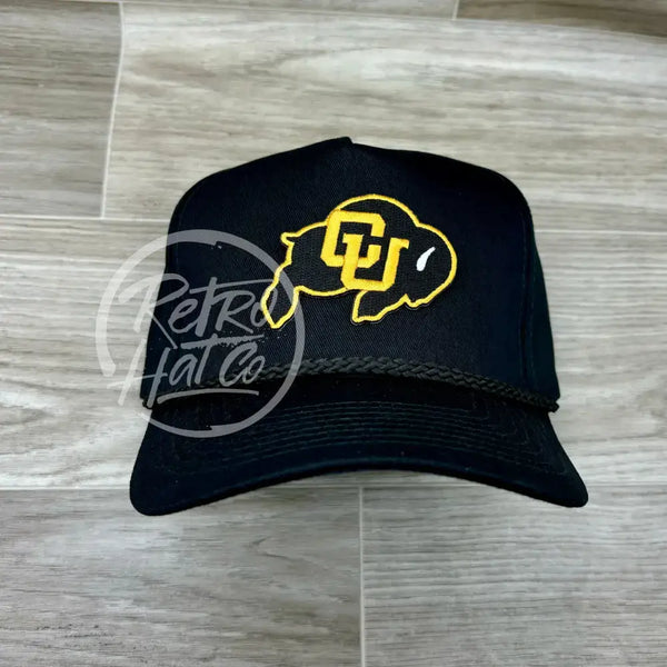 Colorado Buffaloes Cu Patch On Tall Black Retro Rope Hat Ready To Go