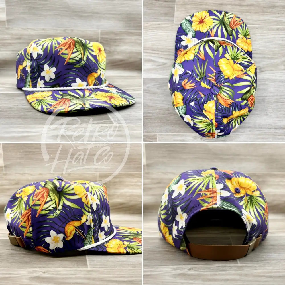 Cope Patch on Purple Hawaiian Retro Rope Hat w/Leather Strap Back