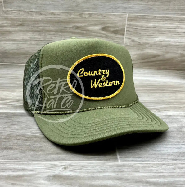 Country & Western Patch on Olive Meshback Trucker Hat