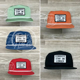 Cowboys Stay On Longer Patch On Retro Poly Rope Hat Ready To Go