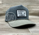 Cowboys Stay On Longer Patch On Stonewashed Two-Tone Retro Rope Hat Charcoal / Sand Ready To Go