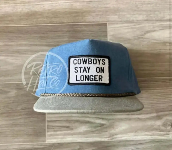 Cowboys Stay On Longer Patch On Stonewashed Two-Tone Retro Rope Hat Sky / Sand Ready To Go