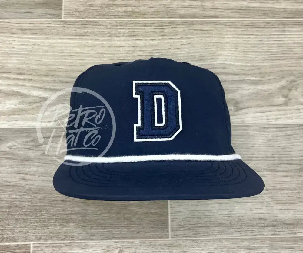 Script D Hat D Letter Patch on Navy Retro Poly Rope Hat