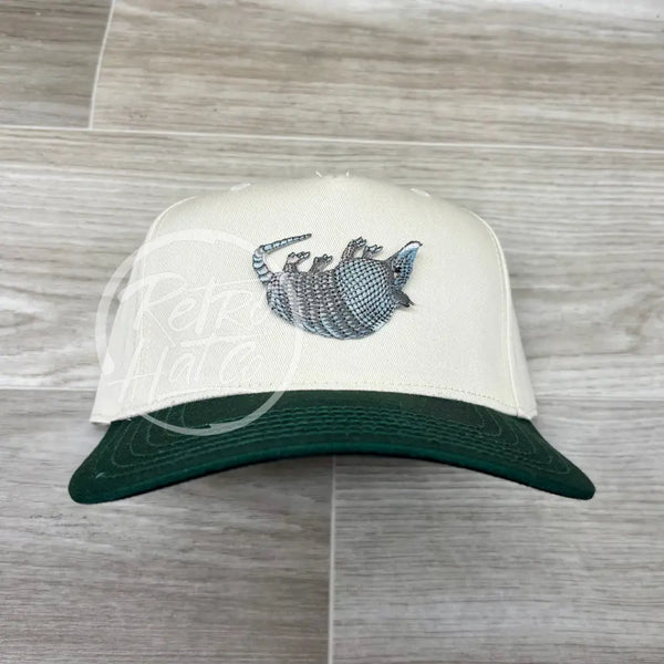 Dead Armadillo on Natural/Green Retro Hat Ready to Go