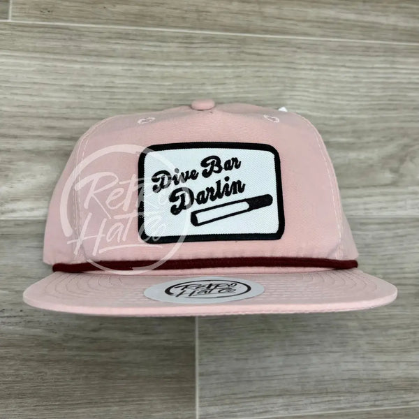 Dive Bar Darlin On Blush Retro Hat W/Maroon Rope Ready To Go