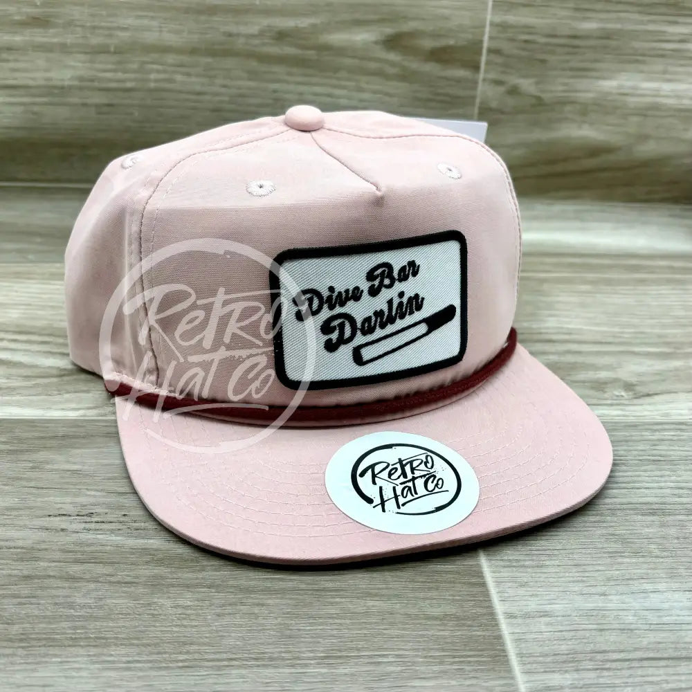 Dive Bar Darlin Patch on Blush Retro Hat w/Maroon Rope