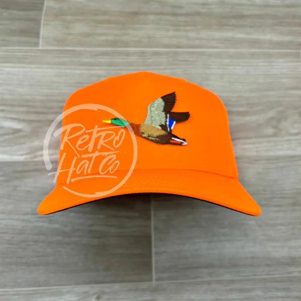 Duck / Mallard Patch On Hunters Orange Retro Hat Ready To Go