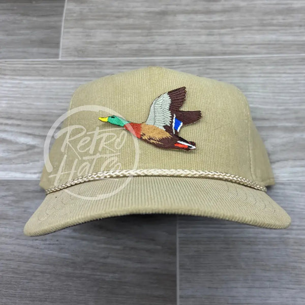 Duck / Mallard Patch on Tan Corduroy Rope Hat Ready to Go