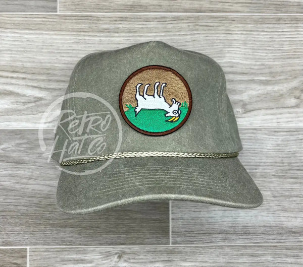 Fainting Goat On Stonewashed Retro Rope Hat Sand Ready To Go