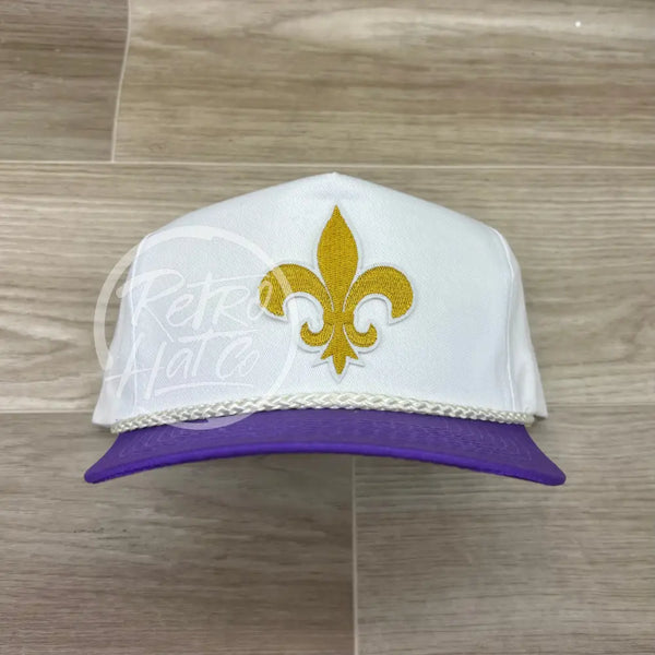Fleur-De-Lis On White/Purple Rope Hat Ready To Go