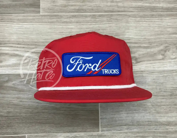 Ford Trucks Patch On Red Poly Rope Hat Ready To Go