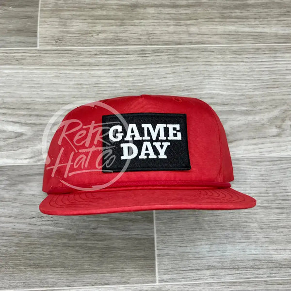 Game Day Patch On Retro Rope Hat Solid Red Ready To Go