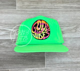 Good Vibes On Neon Lime Nylon Retro Rope Hat Ready To Go