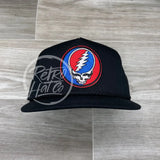 Grateful Dead Lightning Skull (Steal Your Face) on Tall Black Retro Rope Hat Ready to Go