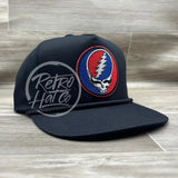 Grateful Dead Lightning Skull (Steal Your Face) on Tall Black Retro Rope Hat Ready to Go