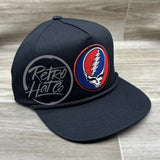 Grateful Dead Lightning Skull (Steal Your Face) on Tall Black Retro Rope Hat Ready to Go
