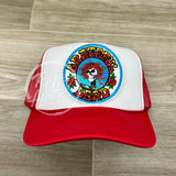 Grateful Dead Skeleton Flowers On White/Red Meshback Trucker Hat Ready To Go