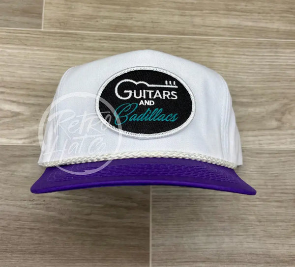 Guitars & Cadillacs (oval) on 2-Tone White/Purple Retro Rope Hat Ready to Go