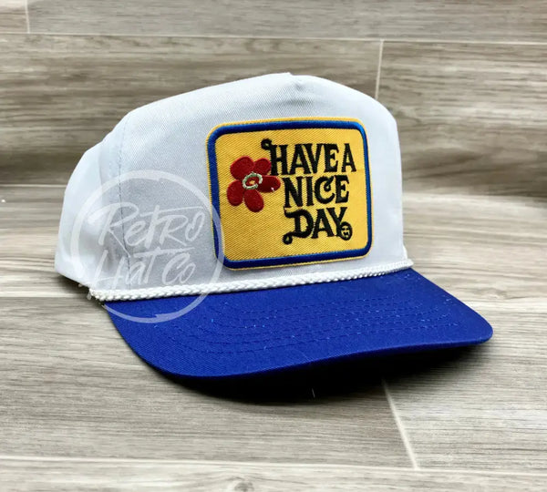 Have A Nice Day On Retro White/Blue Snapback Hat Ready To Go