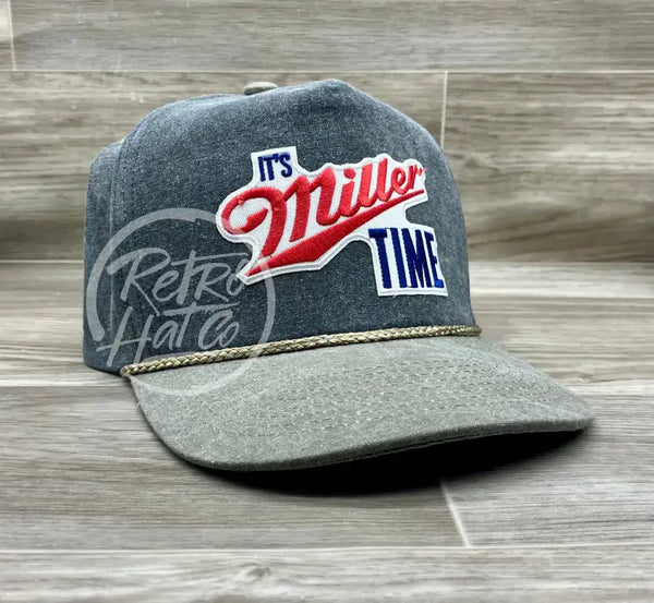 Time Patch On Stonewashed 2-Tone Retro Rope Hat Charcoal / Sand Ready To Go