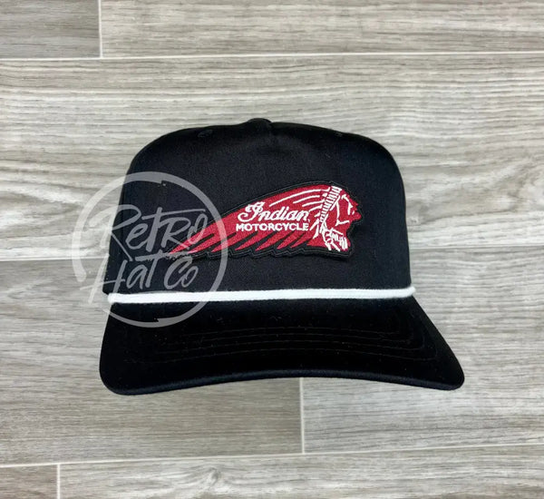 Indian Motorcycle Chief Headdress (Maroon) On Retro Rope Hat Black W/White Ready To Go