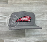 Indian Motorcycle Chief Headdress Patch (Maroon) On Corduroy Hat Gray Ready To Go