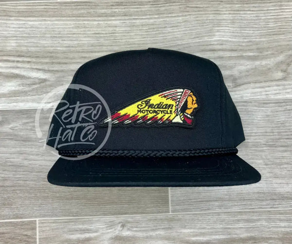 Indian Motorcycle Chief Headdress (Yellow) Patch On Black Classic Rope Hat Ready To Go
