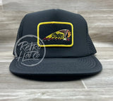Indian Motorcycle (Gold Edge Rectangle) On Black Meshback Trucker Hat Ready To Go