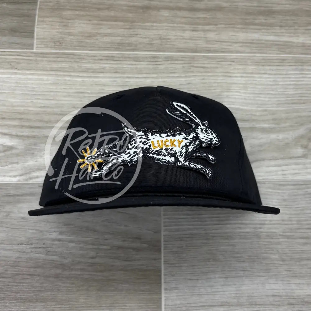 Lucky Rabbit on Black Retro Rope Hat (medium profile)