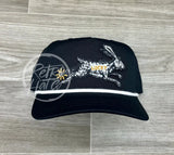 Lucky Rabbit On Retro Rope Hat Black W/White Ready To Go