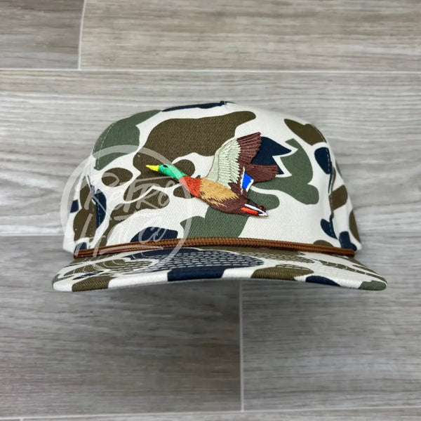 Mallard on Beige Old School / Duck Camo Rope Hat Ready to Go